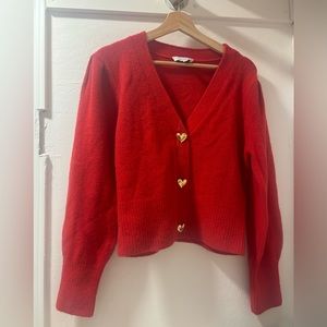 &other stories red Cardigan with heart shape buttons S